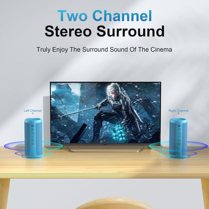 Ortizan Wireless Portable Bluetooth Speaker, IPX7 Waterproof, Dustproof and Rustproof, Powerful 24W Sound, Enhanced Bass, 30-Hour Battery, 360° Party Light, and Stereo Pairing (BT 5.3), Gifts - Blue