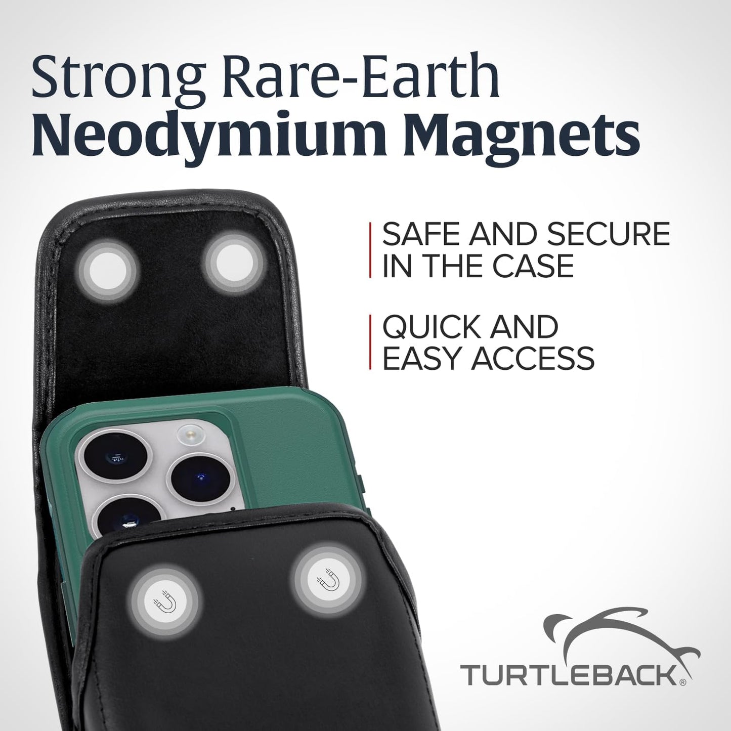 Turtleback Belt Clip for iPhone 16 Pro Max, 15 Pro Max, 14 Pro Max -Medium- Fits w/Shockproof Commuter Style Cases, Premium Black Leather Vertical Belt Holder, Magnetic Closure HD Rotating Clip