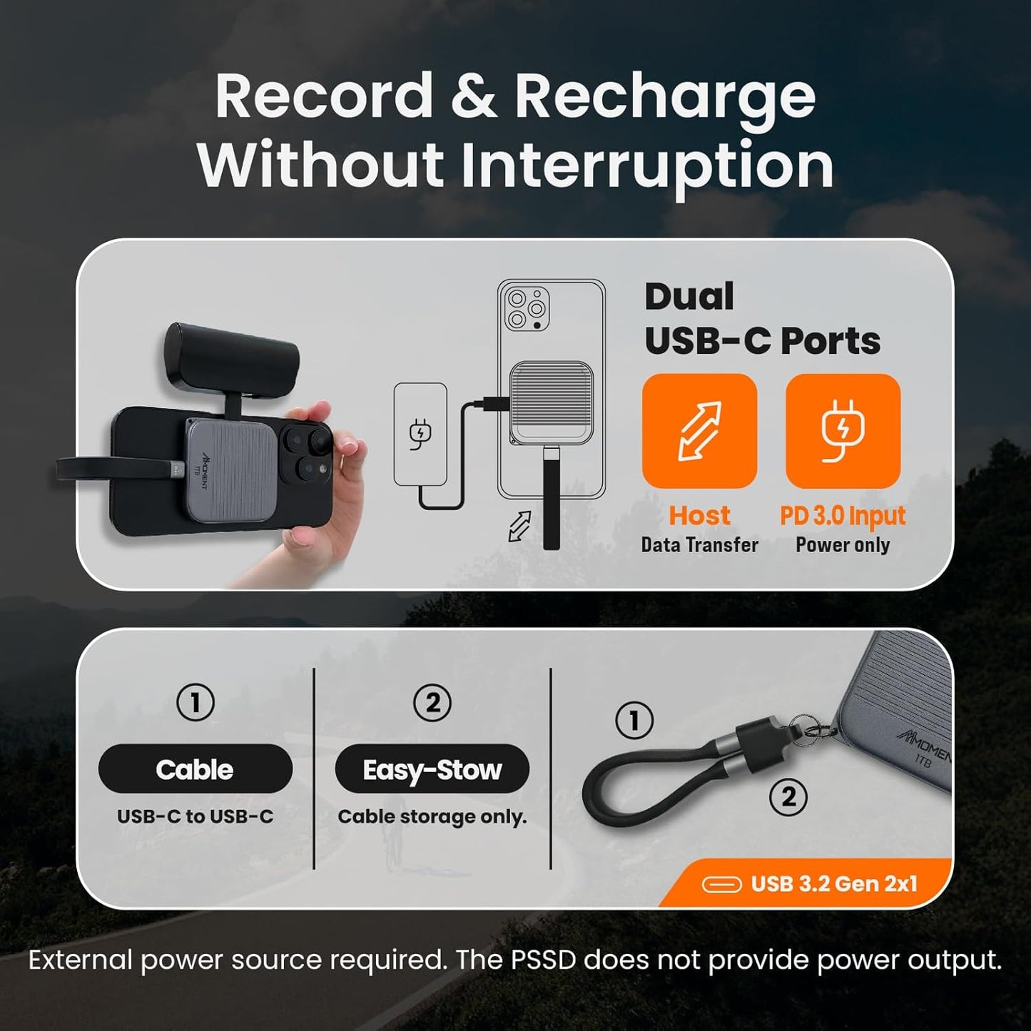 MMOMENT 1TB Magnetic External Portable SSD – 950MB/s Read – for ProRes 4K – Phone SSD Compatible with MagSafe, USB-C, USB-A, iPhone 15/16, Mac, PC (MU P100)