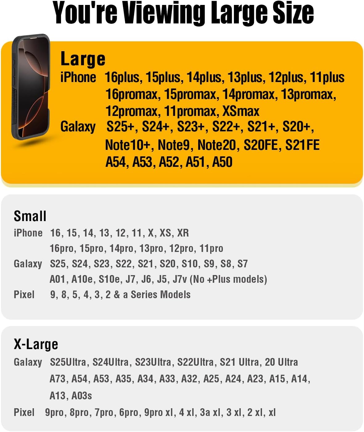 Case for Large iPhone Plus, Pro Max 16 15 14 13 12 11 XS, Samsung Galaxy S25+ S24+ S23+ S22+ S21+, Cell Phone Belt Holster Clip, ID Card Holder Pouch, Fits with Case On, Pewter Large