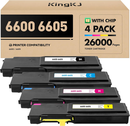 6600 6605 Toner Cartridge Set 4-Pack High Capacity Replacement for Xerox 106R02228 106R02225 106R02226 106R02227 Compatible with Xerox Phaser 6600 Workcenter 6605 Printer Ink Black Cyan Magenta Yellow
