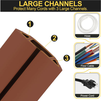MYFAMIREA 20FT Floor Cord Cover Heavy Duty Cable Cover Protector 3 Channels Extension PVC Floor Wire Cover Outdoor Cord Hider Management Cord Cover for Wire on Floor Home Outdoor (2PCS 10FT, Brown)