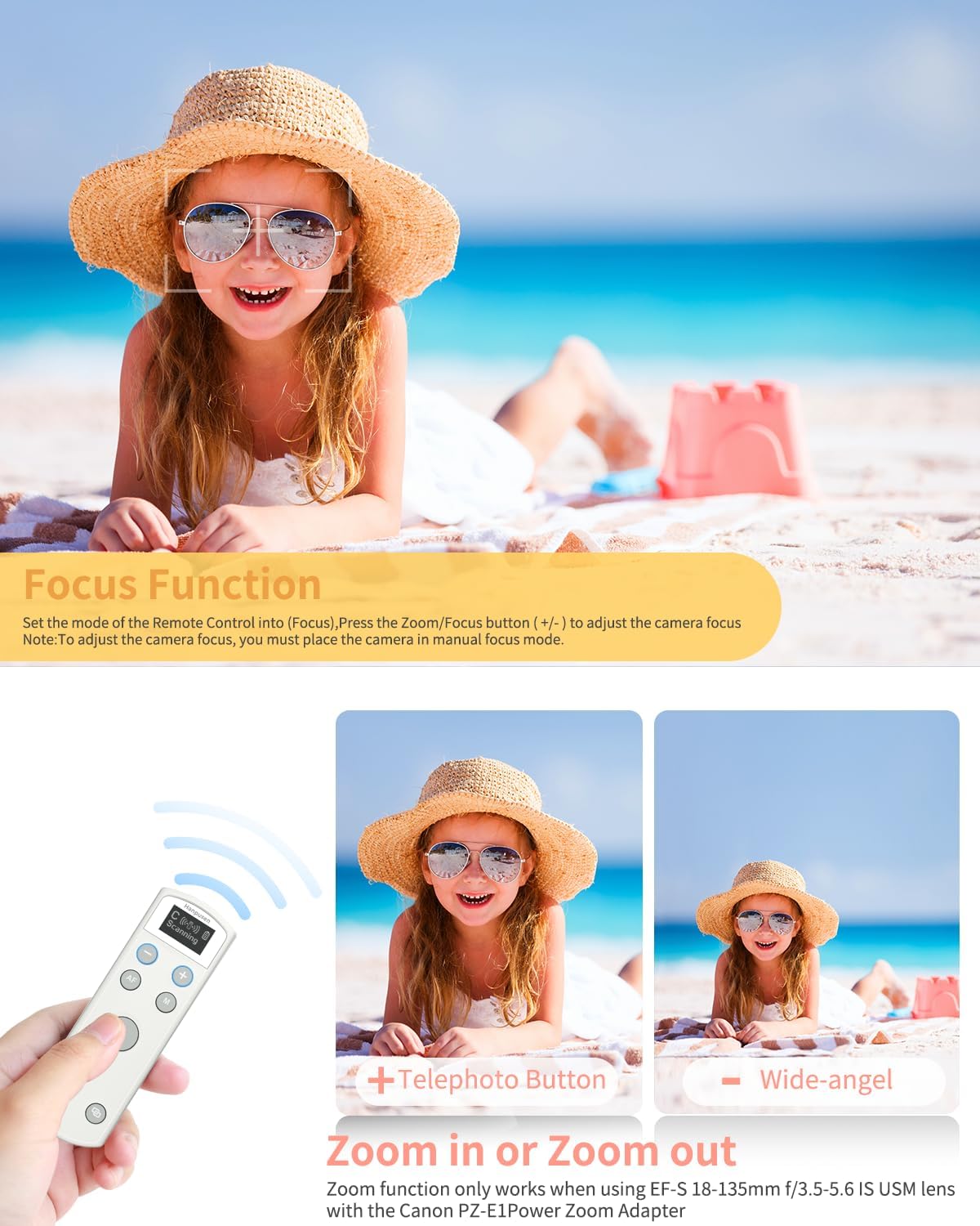 Hanpusen Rechargeable Camera Remote Control for Canon - Wireless Shutter Release with OLED Screen Compatible with R8, R6 II, R100, R50, R10, M50, SL3, R3, R5, R6, EOR RP, EOS R;Replaces Canon BR-E1