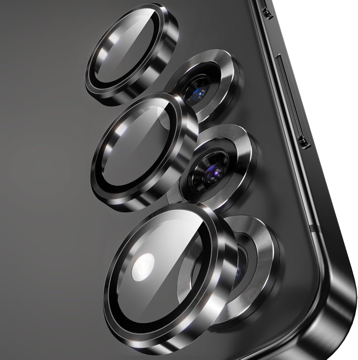YWXTW Camera Lens Protector for Samsung Galaxy S25+ Plus Accessories [1:1 Fit & Ultra Clarity] 9H Tempered Glass Metal Individual Ring Camera Cover Screen Protector, Case Friendly (Black)