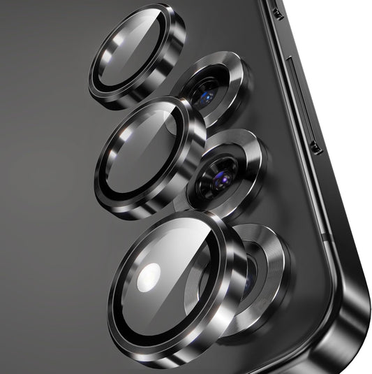 YWXTW Camera Lens Protector for Samsung Galaxy S25+ Plus Accessories [1:1 Fit & Ultra Clarity] 9H Tempered Glass Metal Individual Ring Camera Cover Screen Protector, Case Friendly (Black)