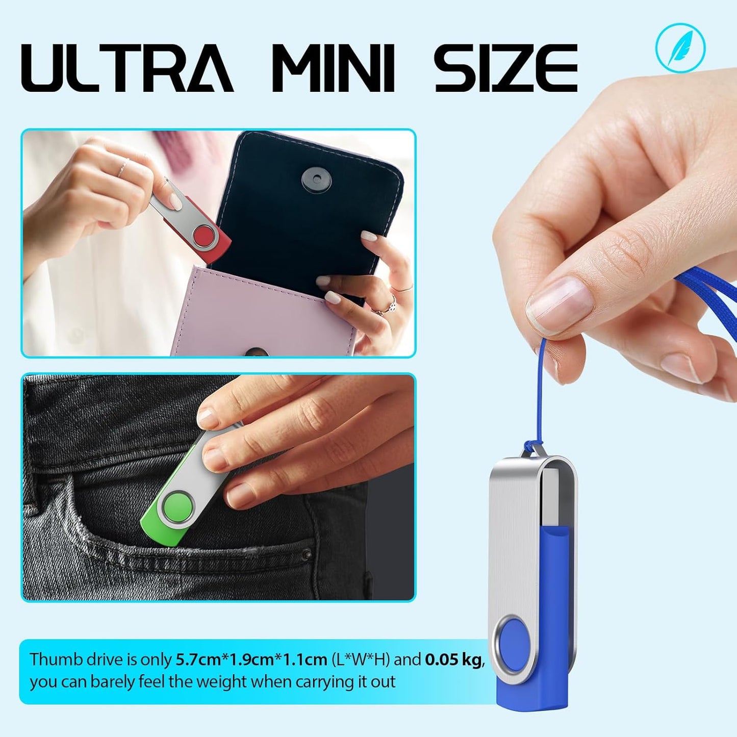 FEBNISCTE 16GB Flash Drive, Jump Drive 10 Pack, Memoria USB 2.0 Multi-Coloured, USB Thumb Drive 16gb Swivel mit 10 Cords Jump Drive with LED Light for Data Storage/Transfer