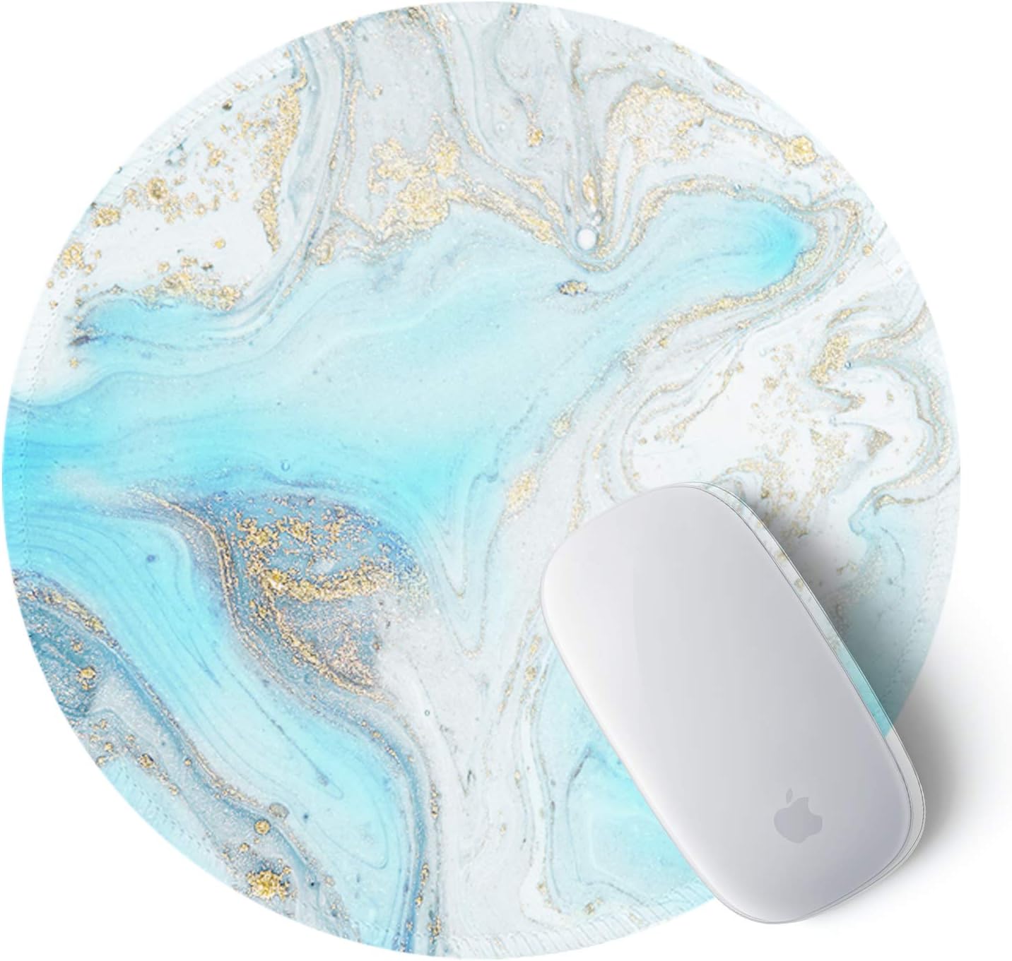 ITNRSIIET Round Mouse Pad with Stitched Edge Premium-Textured Waterproof Non-Slip Rubber Base Desktop Protection Mat Diameter 8.7 inches, Modern Marbling Light Blue