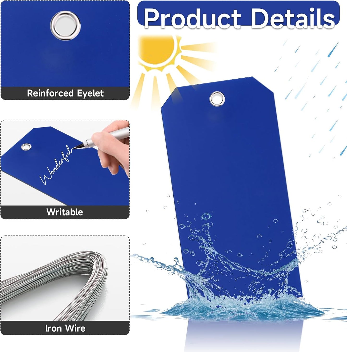 100 Pieces Plastic Shipping Tags with Wires Blank Labeling Tags Waterproof Hang Tags with Reinforcement Hole Durable Wire Tags Labels Stacking Tags for Equipment Parts (Dark Blue, 6 1/4" x 3 1/8")