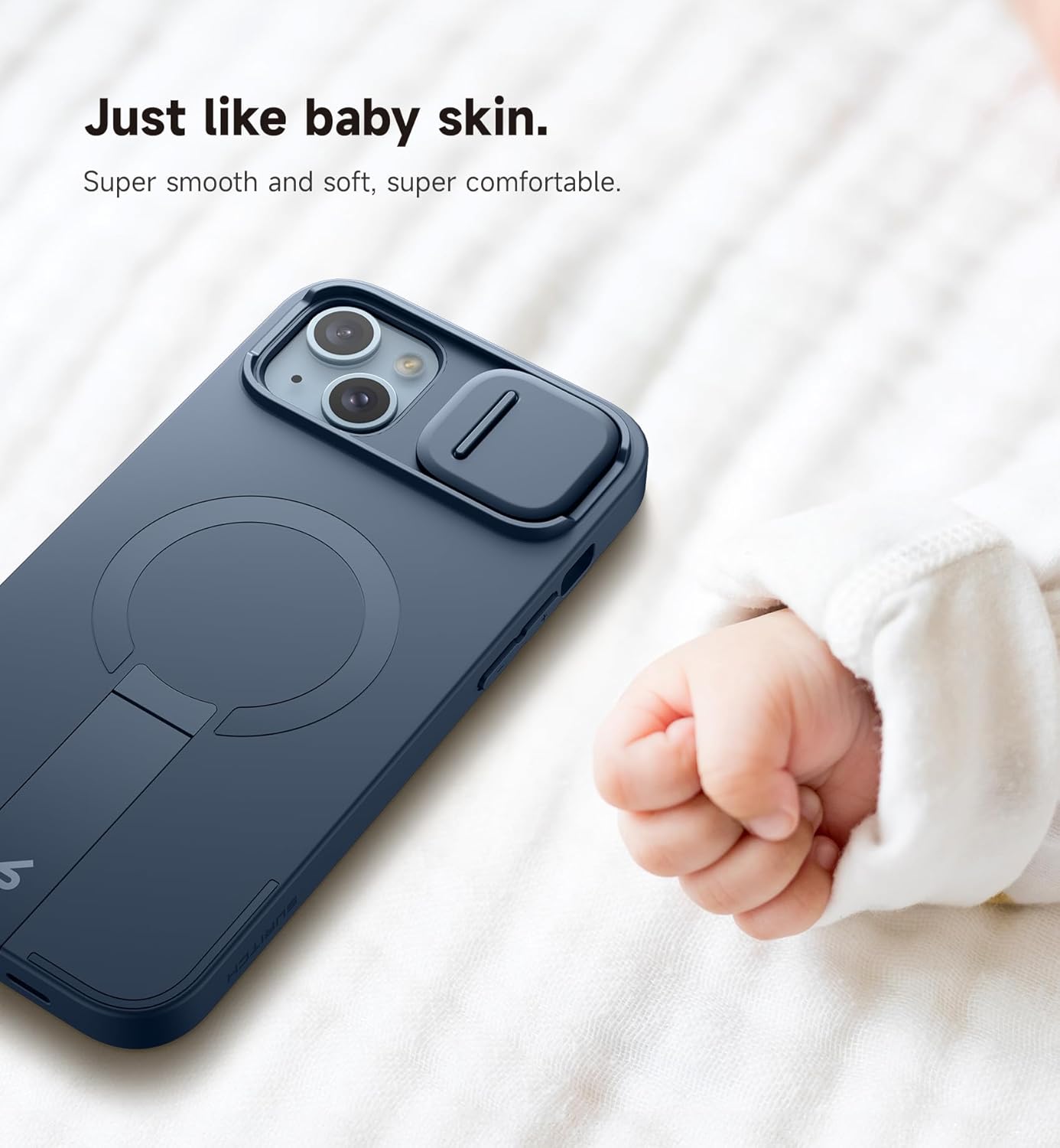 SURITCH for iPhone 14 Plus/15 Plus Case with Magnetic Camera Slide Cover and Adjustable Kickstand, Compatible with MagSafe, Shockproof Bumper Case Slim Protective Cover 6.7 Inch, Blue