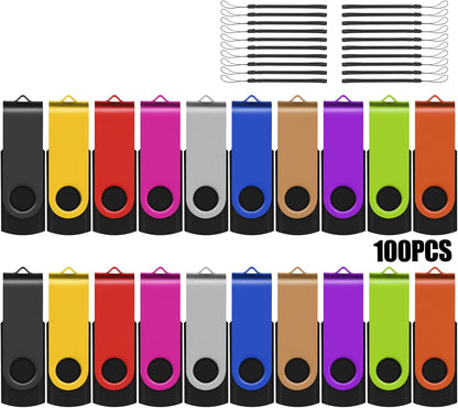 EASTBULL Flash Drive Bulk 8GB USB 100 Pack with Lanyards USB 2.0 Thumb Drive Bulk Memory Stick Swivel Pen Drive for Storage and Backup(8GB 100Pack, Mixed Color)