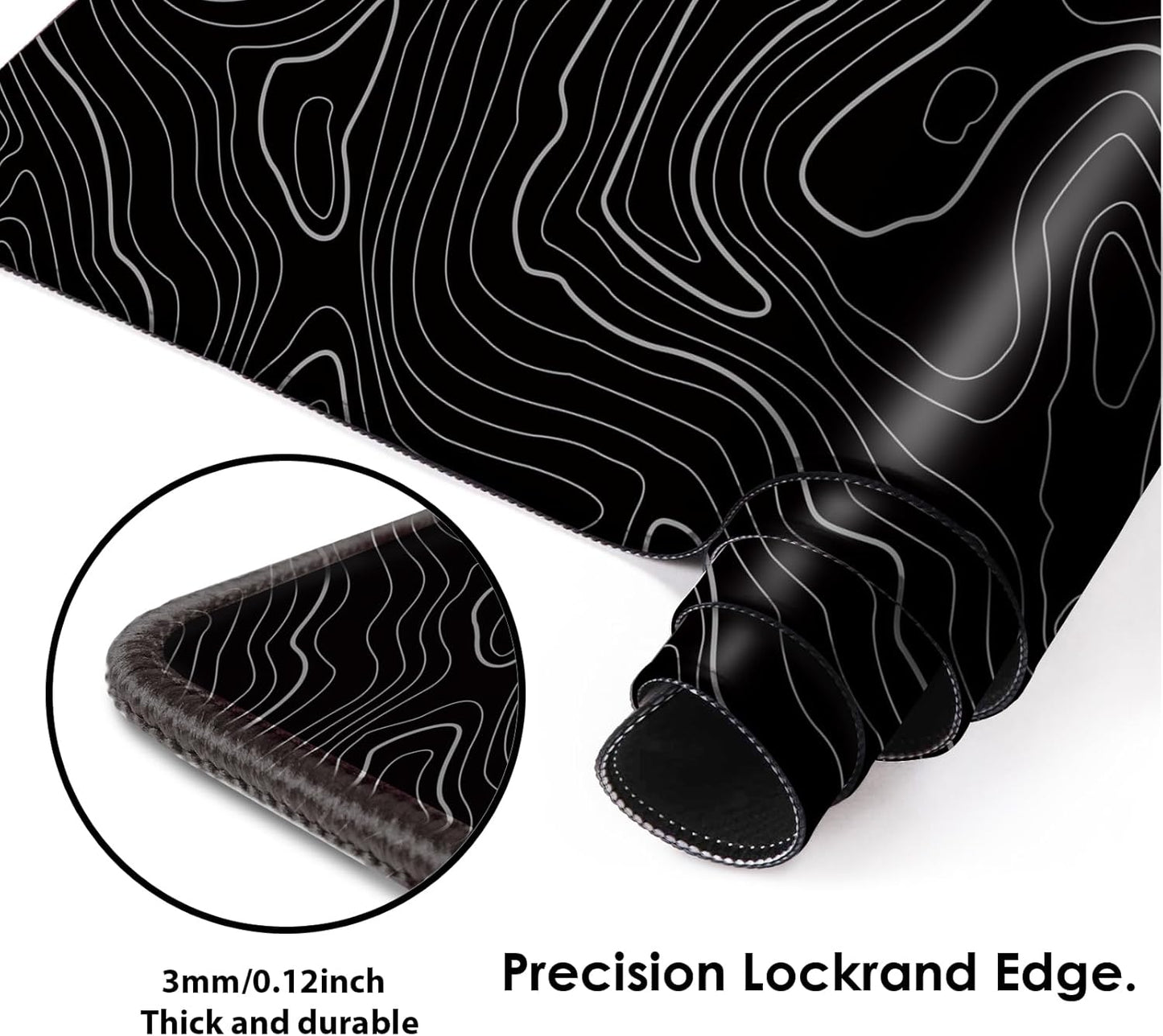 Gaming Mouse Mat Forest Background Pattern XXL XL Large Mouse Mat Long Extended Mouse Pad Desk Mat Non-Slip Rubber Mice Pads Stitched Edges Thin Pad (Topographic Map Balck)