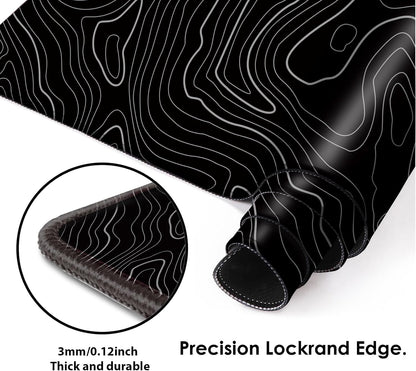 Gaming Mouse Mat Forest Background Pattern XXL XL Large Mouse Mat Long Extended Mouse Pad Desk Mat Non-Slip Rubber Mice Pads Stitched Edges Thin Pad (Topographic Map Balck)