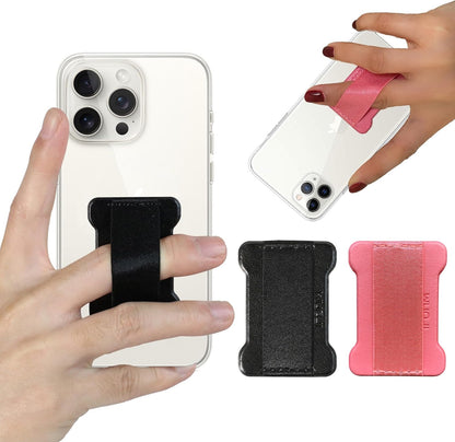 Universal Phone Grip for Smartphones - Phone Holder for Hand for Back of Phone - Wireless Charging Compatible (Black Pink) - 2Pack