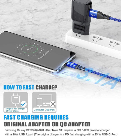 sweguard USB Type C Charger Cable [3-Pack,10ft+6.6ft+3.3ft] iPhone 15 Charger Nylon Braided Cord for iPhone 15 Pro Max Samsung Galaxy S23 S22 S21 S20 S10 Note 20 10 Flip A53 A54 Pixel LG Moto PS5-Blue