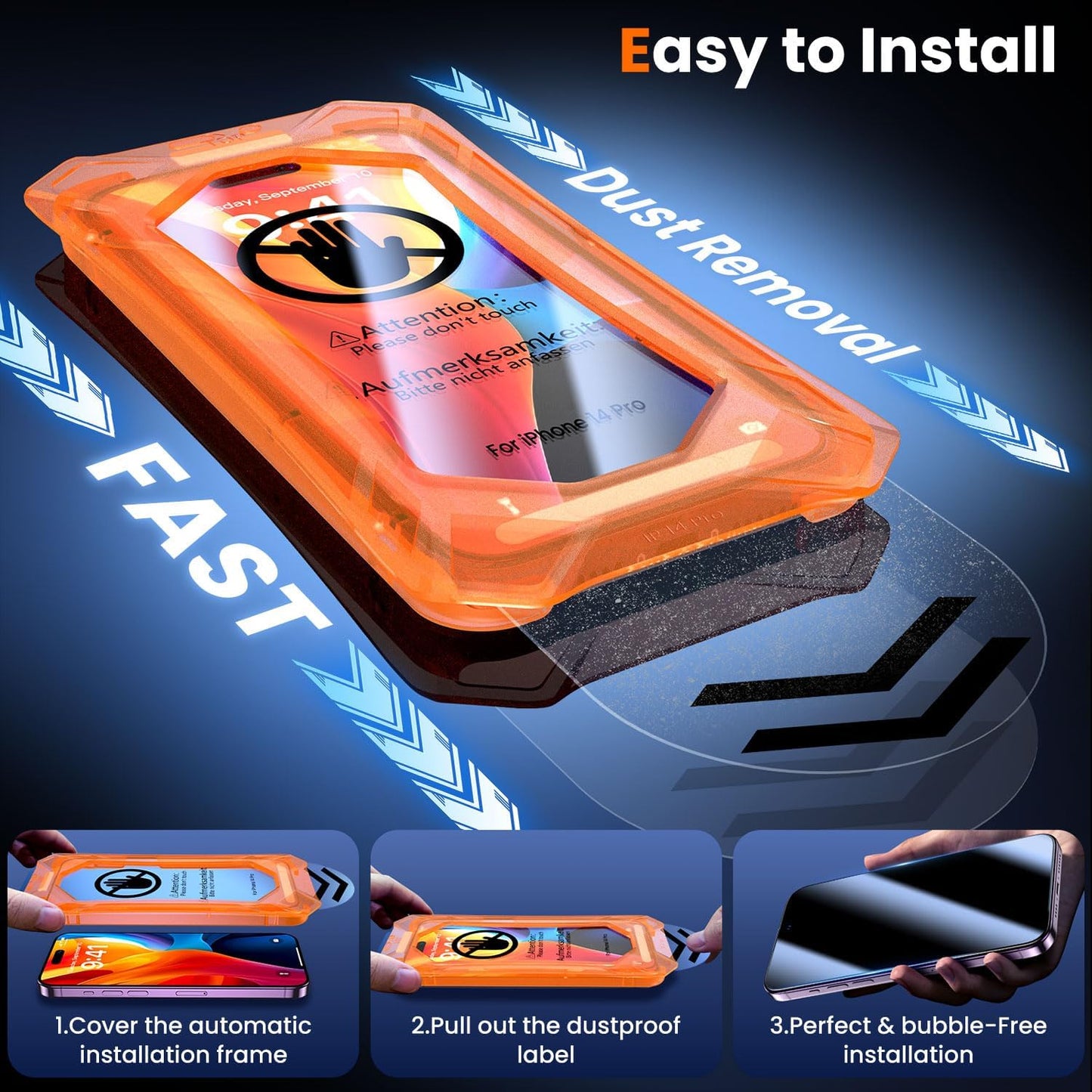 UniqueMe for iPhone 14 Pro Screen Protector - [Military Grade Shatterproof & 9H+ Hardness] Screen Protector 14 Pro Tempered Glass Full Coverage Protection, Easy Installation, 2 Packs