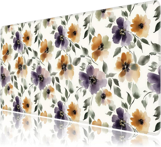 Watercolor Floral Large Mouse Pad,Gaming Keyboard Desk Pad,Extended Mouse Mat Non-Slip Rubber Base with Stitched Edges for Office Game Home XXL 35.4"x15.7"