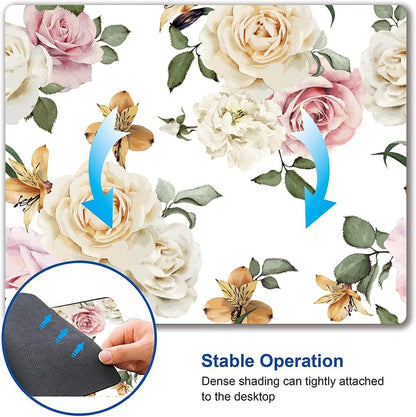Mouse Pad, Vintage Roses Flower Floral Mouse Pad Rectangle Custom Designs, Waterproof Anti-Slip Rubber Mousepad Office Accessories Desk Decor Wireless Mouse Pads for Computers Laptop