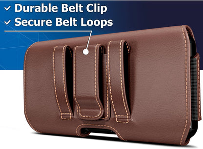 DeBin Holster for Large iPhone Plus, ProMax 16 15 14 13 12 11 Xs Max - Cell Phone Belt Holder Case with Clip Carrying Pouch Cover (Fits Phone with Protective Case on) Brown
