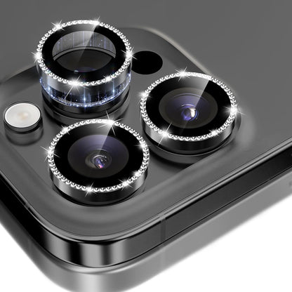 GolbinBox Camera Lens Protector for iPhone 16 Pro Max/16 Pro, 1:1 Invisible Fit, 9H Tempered Glass Ultra HD Metal Individual Camera Cover Screen Protectors for Women, Case Friendly, Bling/Black