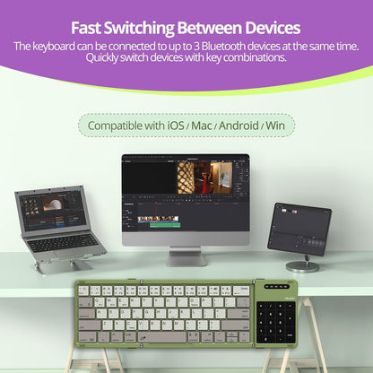 Nillkin Pocket Foldable Keyboard with Touchpad & Wireless Bluetooth, Portable Travel Keyboard for Home or Mobile Office Replaces Keypads and Mouse Combo, Compatible with iPad, Laptop, Tablet - Green