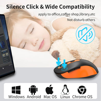 Wireless Mouse for Laptop, PC, Chromebook, Mac, MacBook, Silent Mouse with USB Nano Receiver, Side Button, 2400 DPI, Anti Slip Roller, 6 Button Ergonomics Cordless Computer Mice - Black Orange