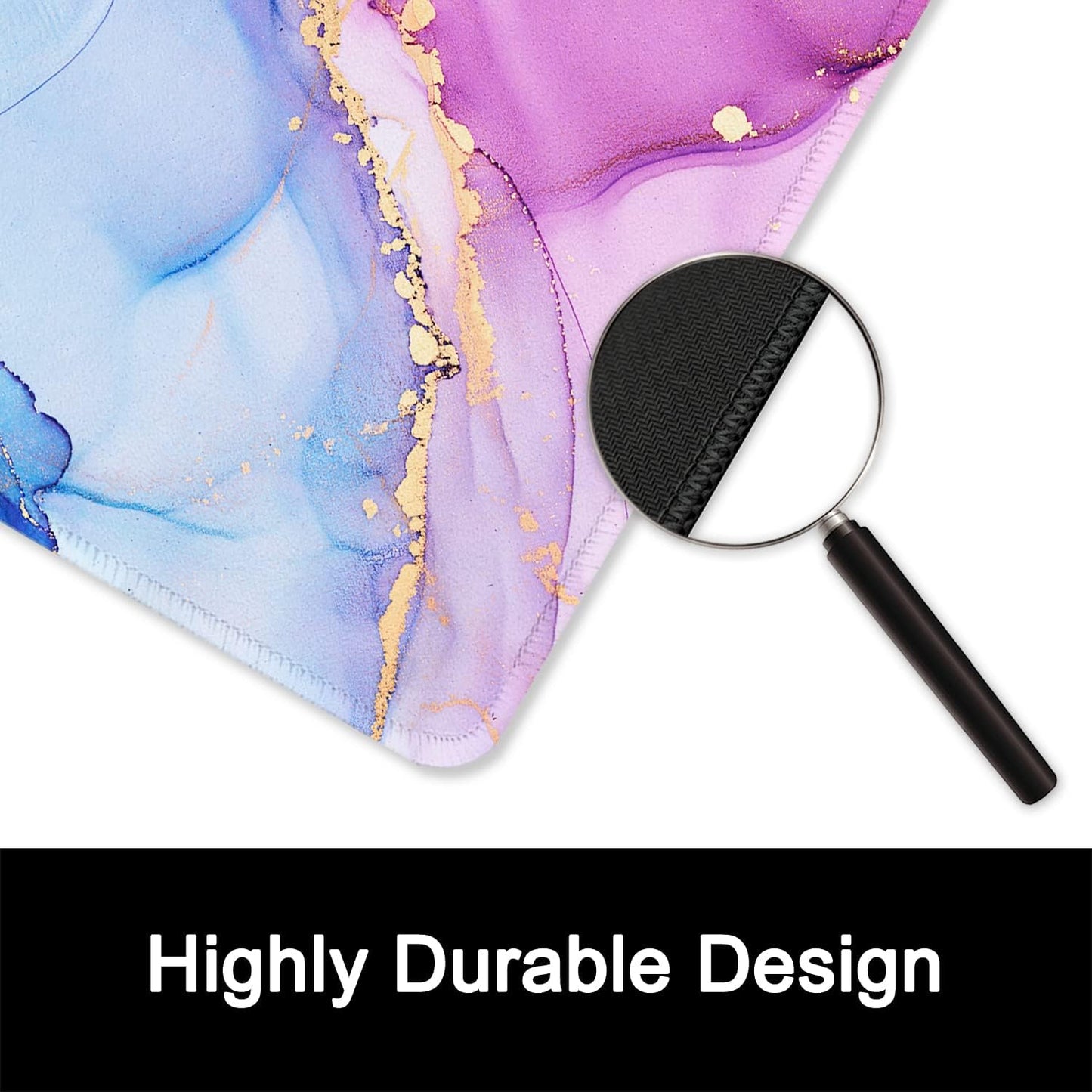 ITNRSIIET Mouse Pad with Stitched Edge Premium Textured Smooth Precise Operation Waterproof Washable Non-Slip Rubber Base Desktop Protection Mat, 10.2×8.3×0.12 inches, Blue Purple Marble Art