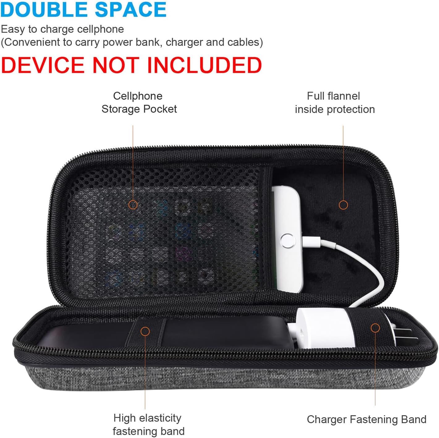 Powerbank Hard Drive Case Compatible with Anker Power Core 26800mAh/ PowerCore +26800mAh, RAV Power 26800/20100/20000mAh, ROMOSS 30000mAh, Miady 10000/15000mAh (Medium-Light Grey)