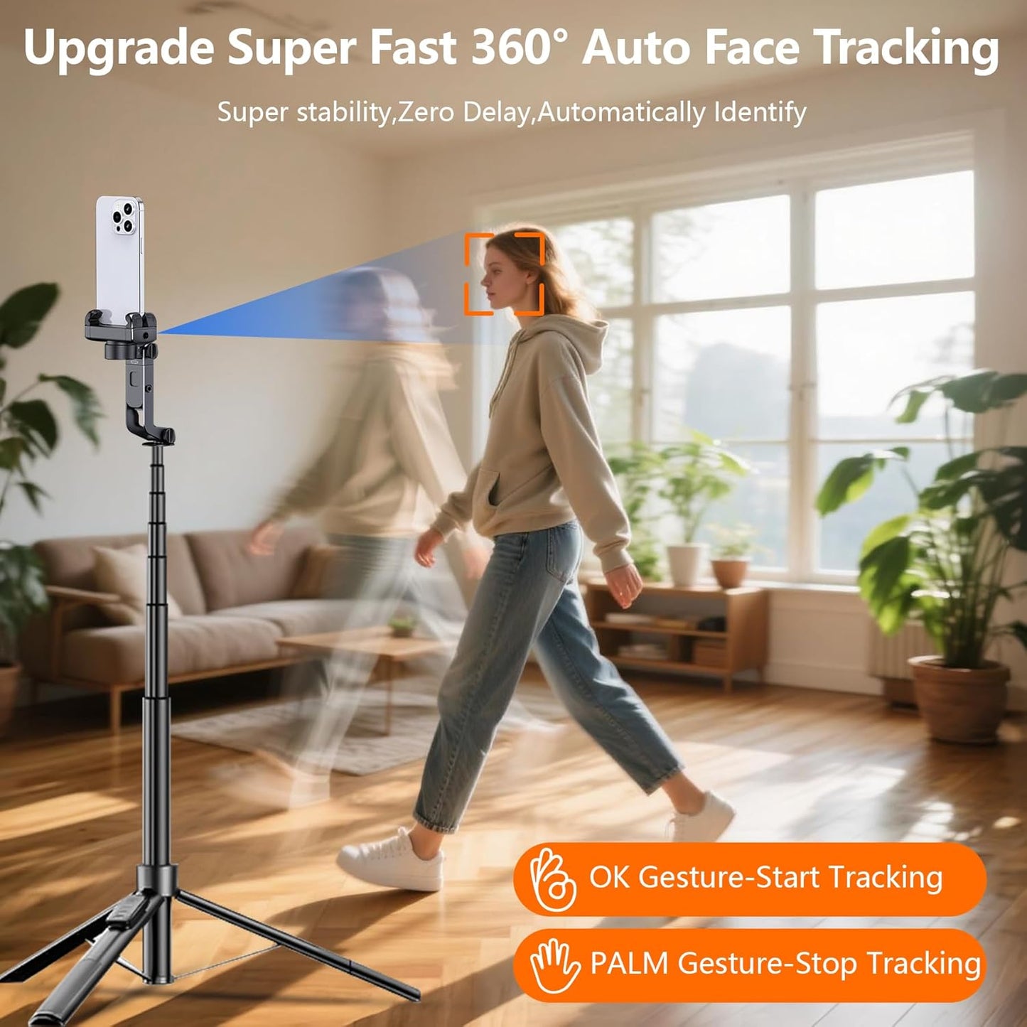 78.7" Selfie Stick Tripod for iPhone/Android, Auto Face Tracking Tripods with Light, Upgrade Strong Gimbal Stabilizer 360 Rotation with Remote for Content Creator Vlog Live StreamIing Video Record