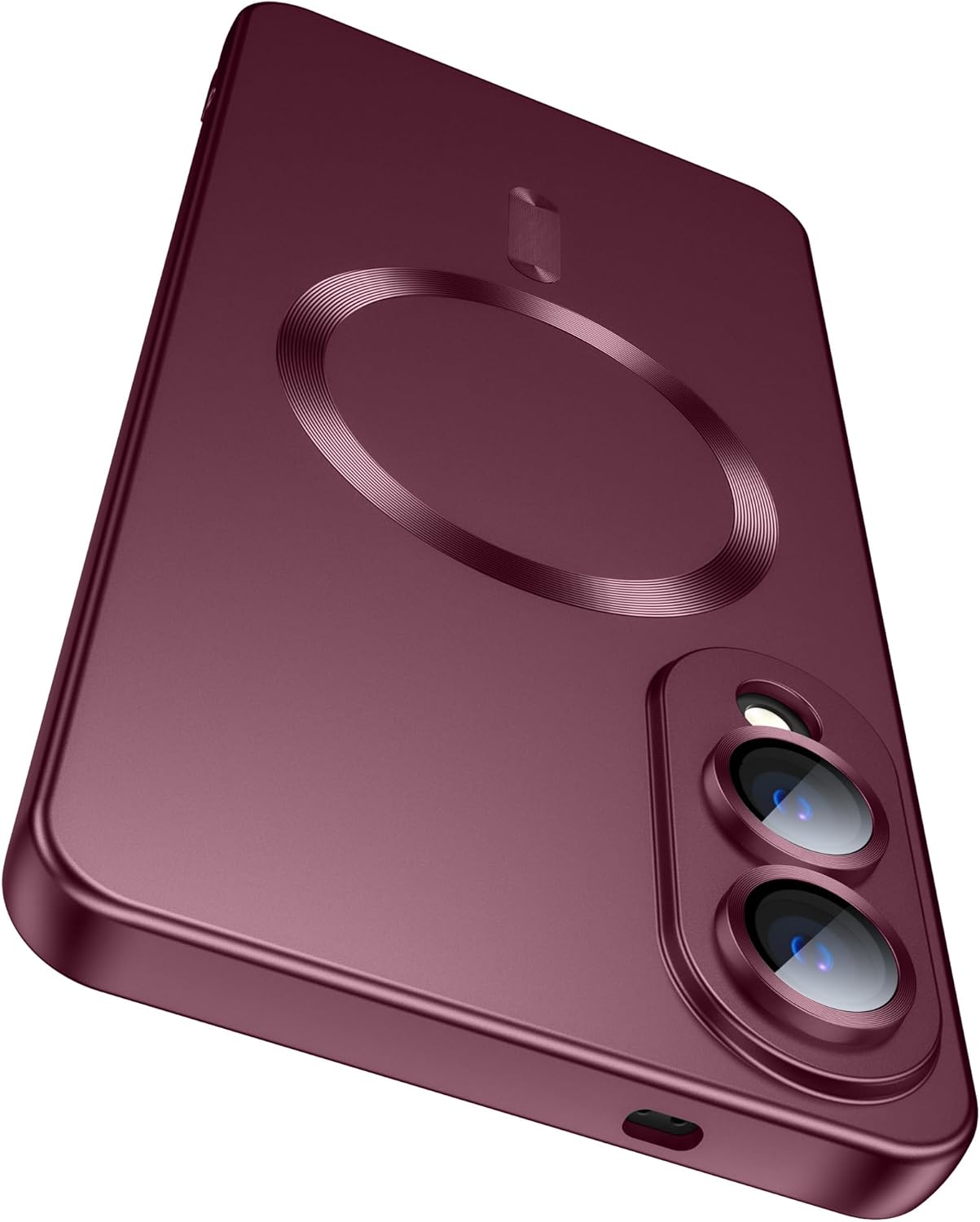 Magnetic for Samsung Galaxy S25 Edge Case [Compatible with MagSafe][Built-in Camera Lens Protector] Slim Soft Silicone Bumper Shockproof Metallic Luster Phone Case (Burgundy)