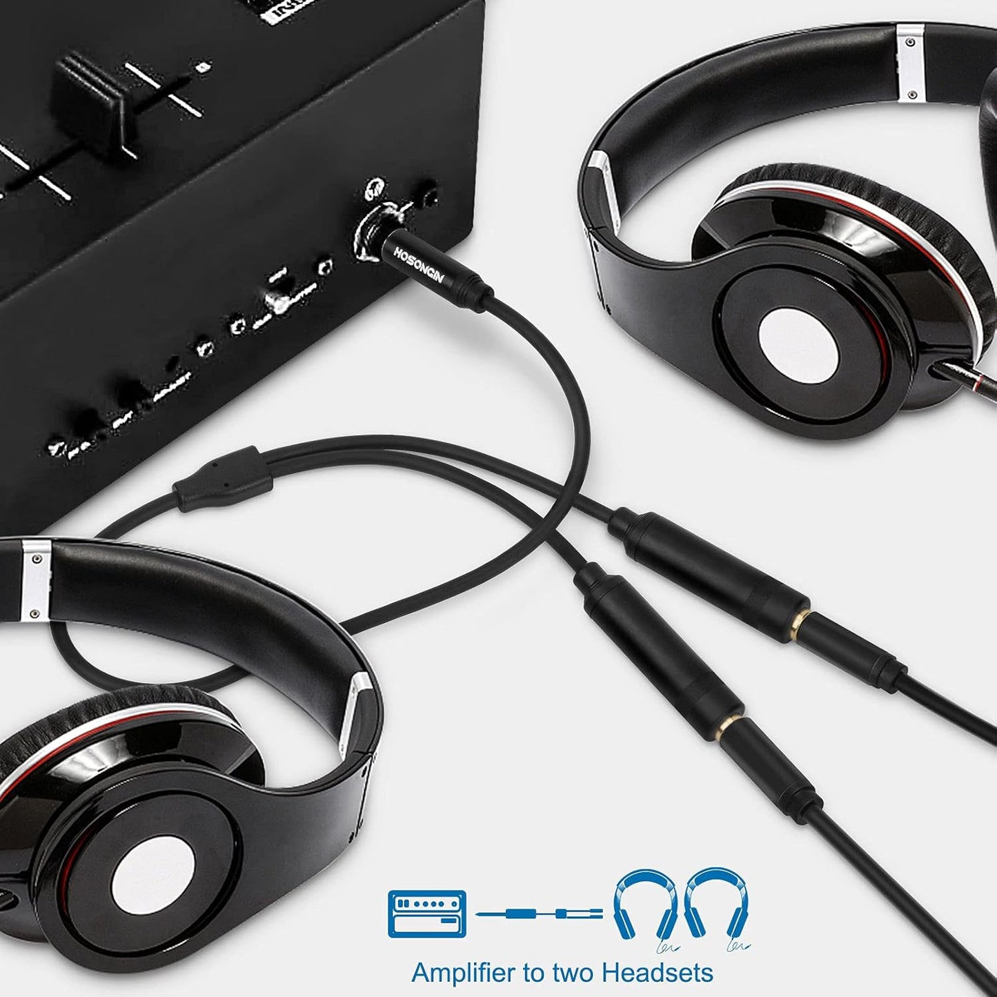 HOSONGIN 1/4" Stereo Splitter Cable (2-Pack), 1/4 Inch TRS Male to Dual TRS Female Y Adapter, Gold-Plated, Noise-Free Audio Cable for Headphones, Amplifiers, Studio, 1.6Ft (20 inch)