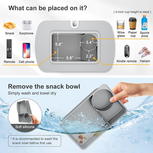 Tablet Stand Pillow with Snack Bowl, iPad Lap Holder for Hands-Free Reading and Relaxation on Bed,Couch,Recliner, 360° Rotating Clip for 4.7-13" Kindle,eBook,Tablet,iPhone (Light Gray)