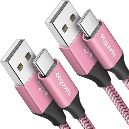 etguuds 6ft USB A to USB C Cable 3A Fast Charging, 2-Pack USB A to USB Type C Charger Cord for iPhone 16 15 Pro/Pro Max/Plus, for Samsung Galaxy S24 S23 S22 S21 S20 S10 A55 A54 Flip Note, Moto, Pink
