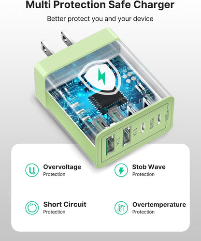 USB C Wall Charger 2-Pack, 40W 4-Port USB C Charger Block PD Power Delivery Fast Type C Charging Block Plug for iPhone 16/15/14/13/12/11/Pro Max, XS/XR/X, iPad, Samsung, Android Phones Charger Cube