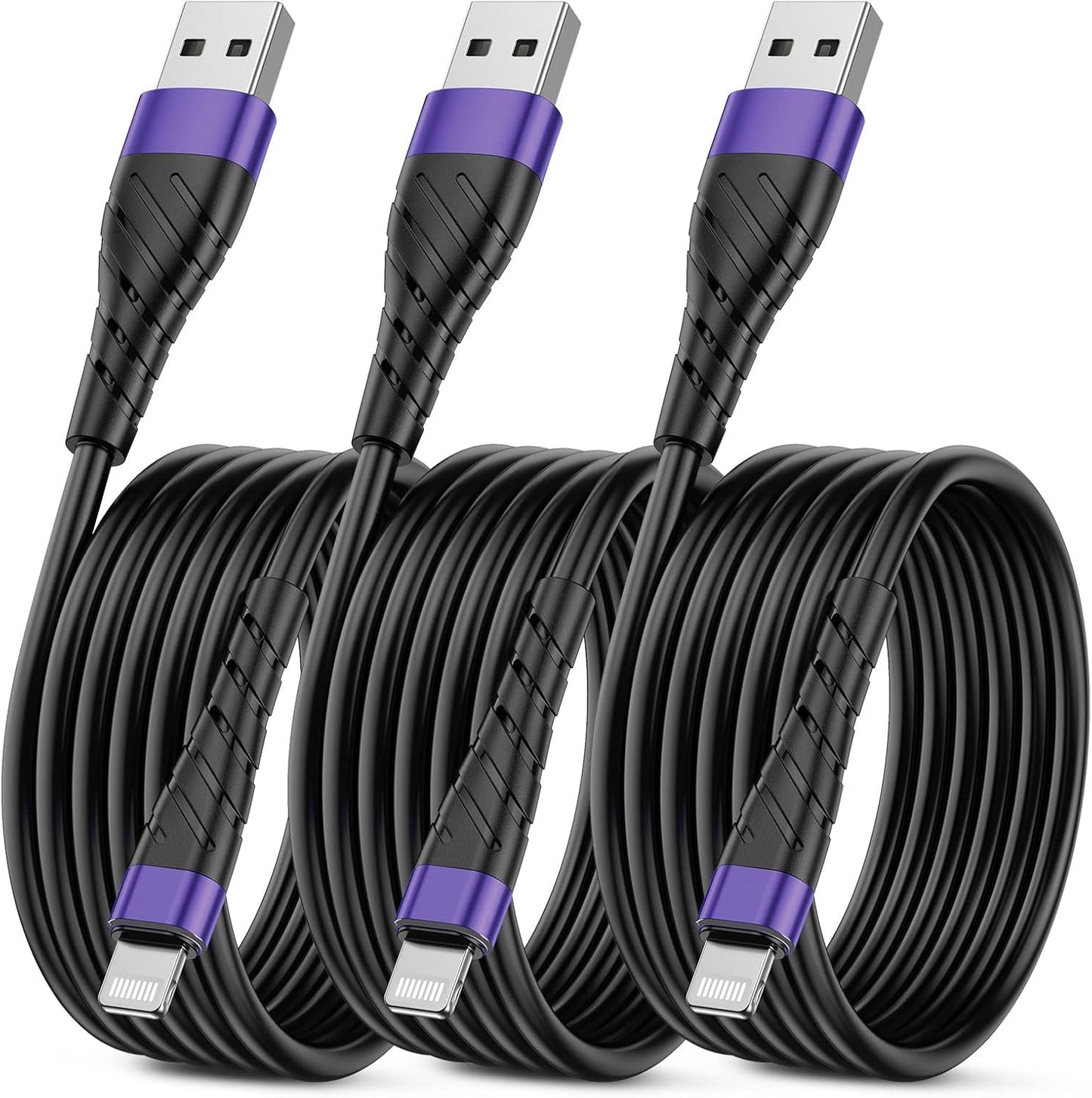 OIITH MFi Certified for iPhone Charger Cable 3 Pack 10 Ft, Extra Long for Lightning Charging Cord, Fast 2.4A for iPhone USB Cord Compatible with iPhone12/11/XS/Max/XR/X/8/8P/7P/6/iPad - Purple