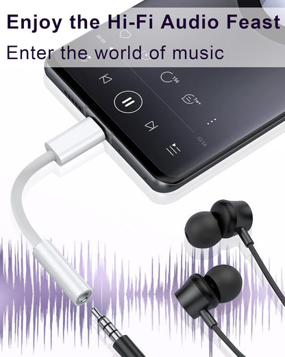 USB Type C to 3.5mm Female Headphone Jack Adapter 2 Pack, USB C to Aux Audio Dongle Cable Cord Compatible with iPhone 16 15 Series, S24/S23 Ultra, iPad Pro, MacBook, Pixel XL More Type-C Devices