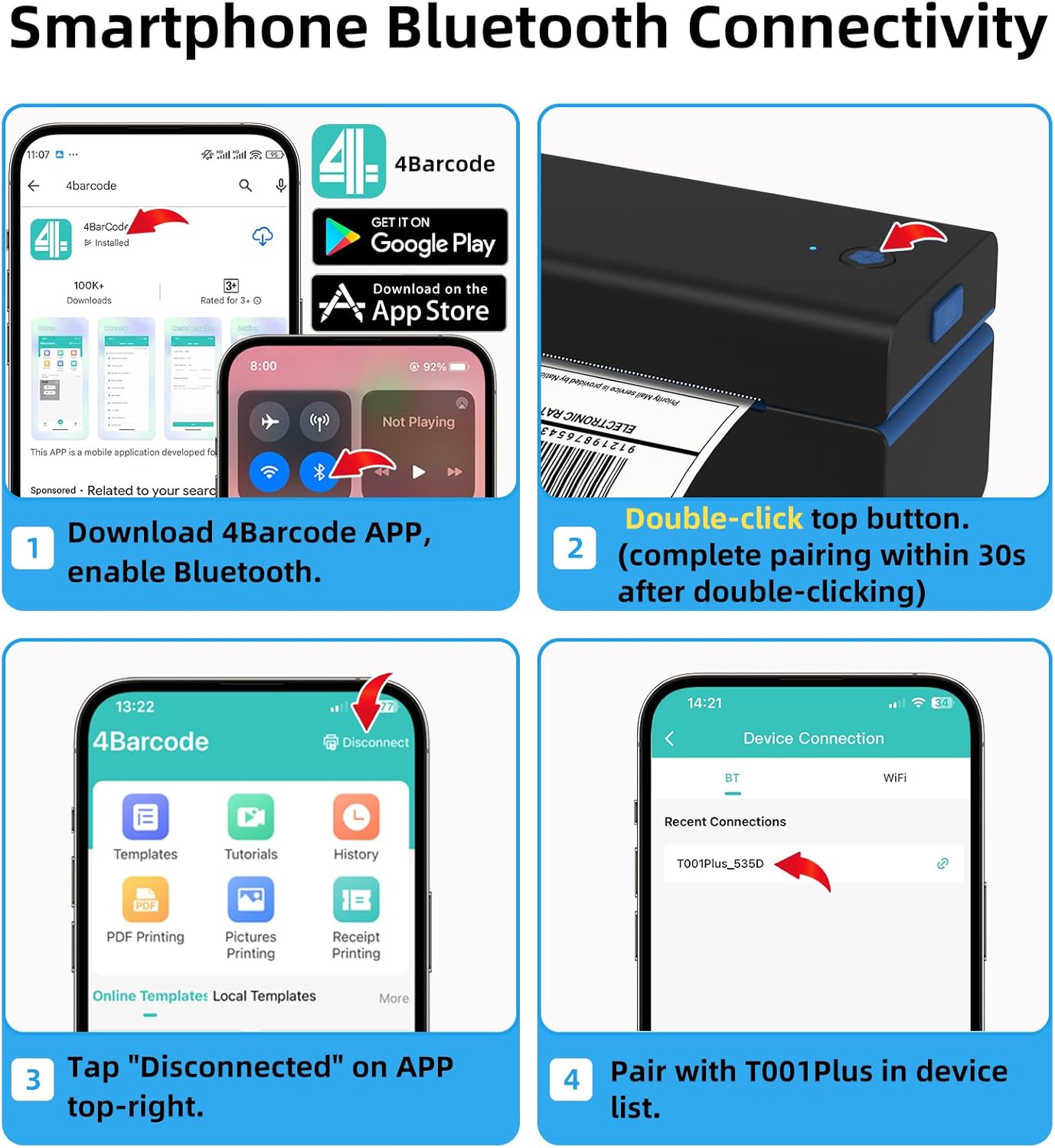 ORGSTA Bluetooth Thermal Shipping Label Printer T001-Plus Wireless 4x6 Shipping Label Printer for Small Business Support Android iPhone & Windows Widely Used for Amazon, Ebay, Shopify, Etsy, USPS
