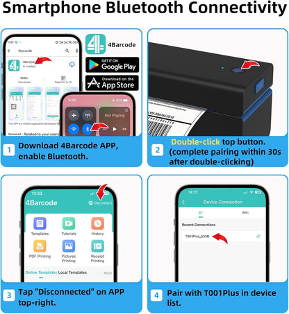 ORGSTA Bluetooth Thermal Shipping Label Printer T001-Plus Wireless 4x6 Shipping Label Printer for Small Business Support Android iPhone & Windows Widely Used for Amazon, Ebay, Shopify, Etsy, USPS