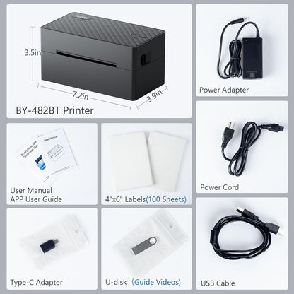 Label Printer, 4x6 Shipping Label Thermal Printer for Packages, Bluetooth Conection and Compatible with Android. iPhone.Windows, Mac, Chromebook, Amazon, Ebay, UPS.USPS, FedEx, Shopify