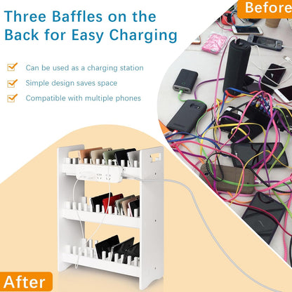 Cell Phone Holder Classroom Cell Phone Storage 3-Tier Multiple Cell Phone Stand Rack with 1-36 Number Stickers PVC Board Mobile Phone Holder Desktop Organizer for Classroom Office
