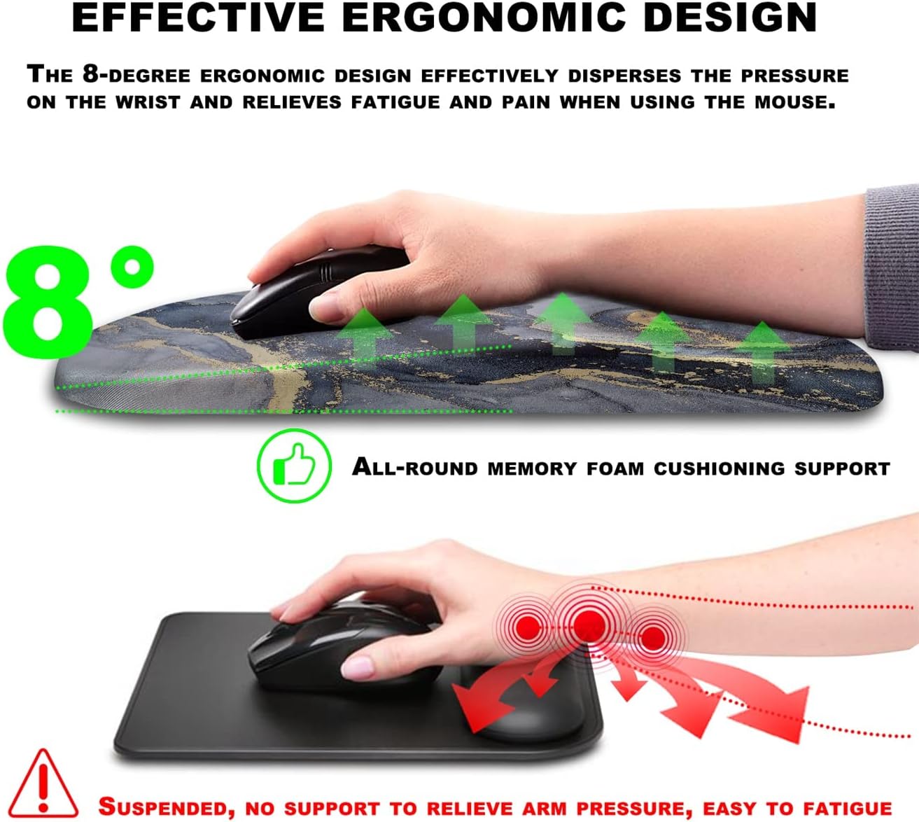 Mouse Pad Wrist Support, Ergonomic Mouse Pad with Massage Dot, Comfortable Computer Mouse Pad for Laptop, Wrist Rest Pain Relief Mousepad with Non-Slip PU Base for Office & Home, 12 x 8 in