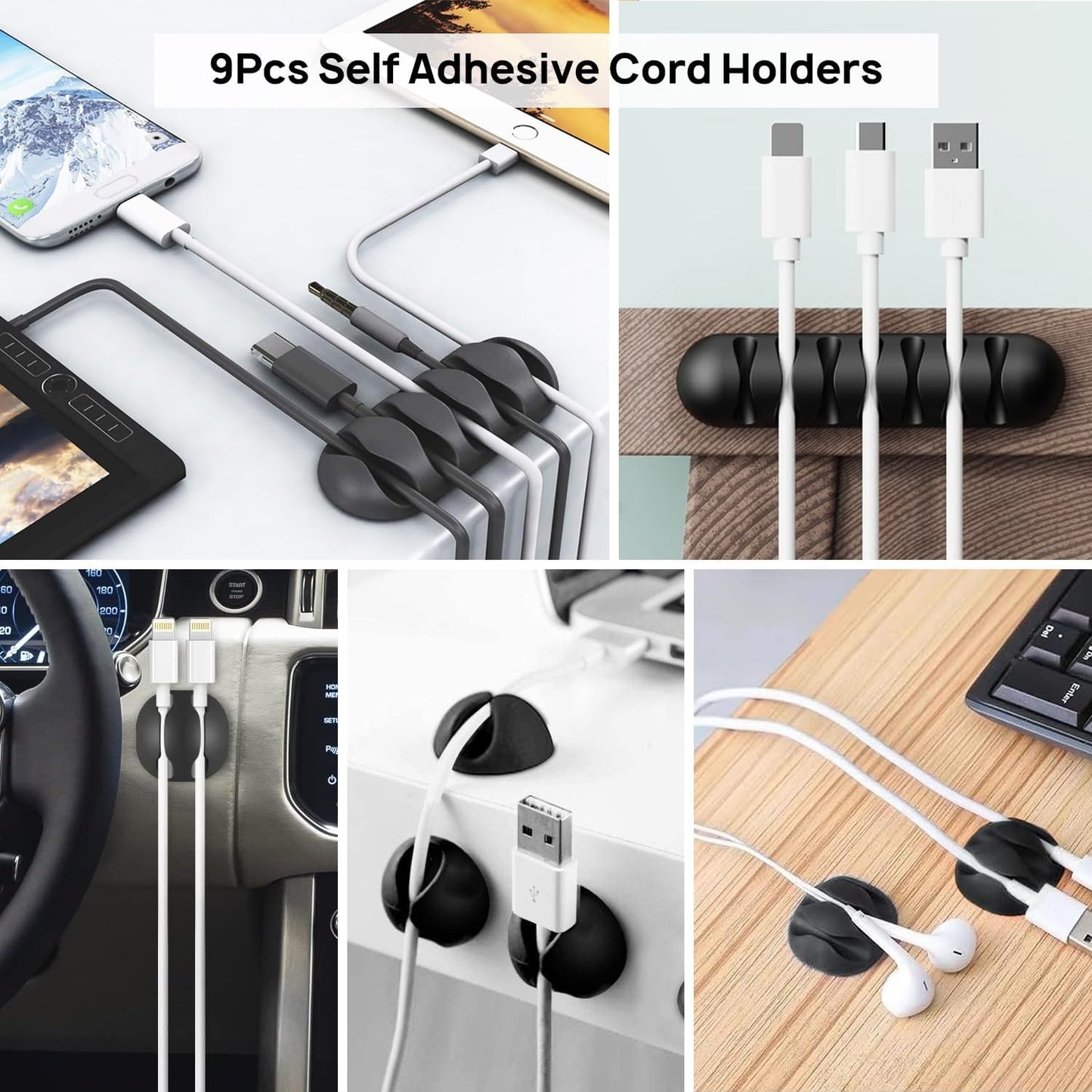 193 PCS Cable Management Kit - 4 Cable Sleeve, 57 Self Adhesive Cable Clips, 12 Hanging Strips, 12 Cable Organizer Straps and 100 Fastening Cable Ties for TV Computer Under Desk (Black)