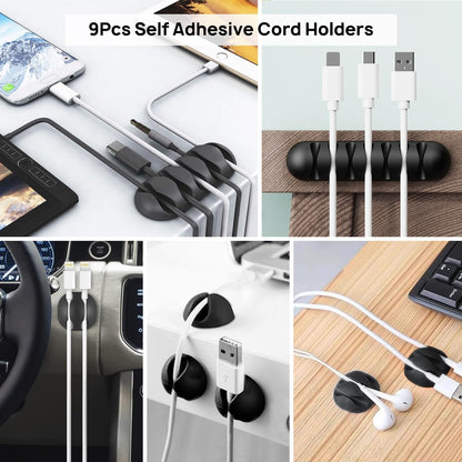 193 PCS Cable Management Kit - 4 Cable Sleeve, 57 Self Adhesive Cable Clips, 12 Hanging Strips, 12 Cable Organizer Straps and 100 Fastening Cable Ties for TV Computer Under Desk (Black)