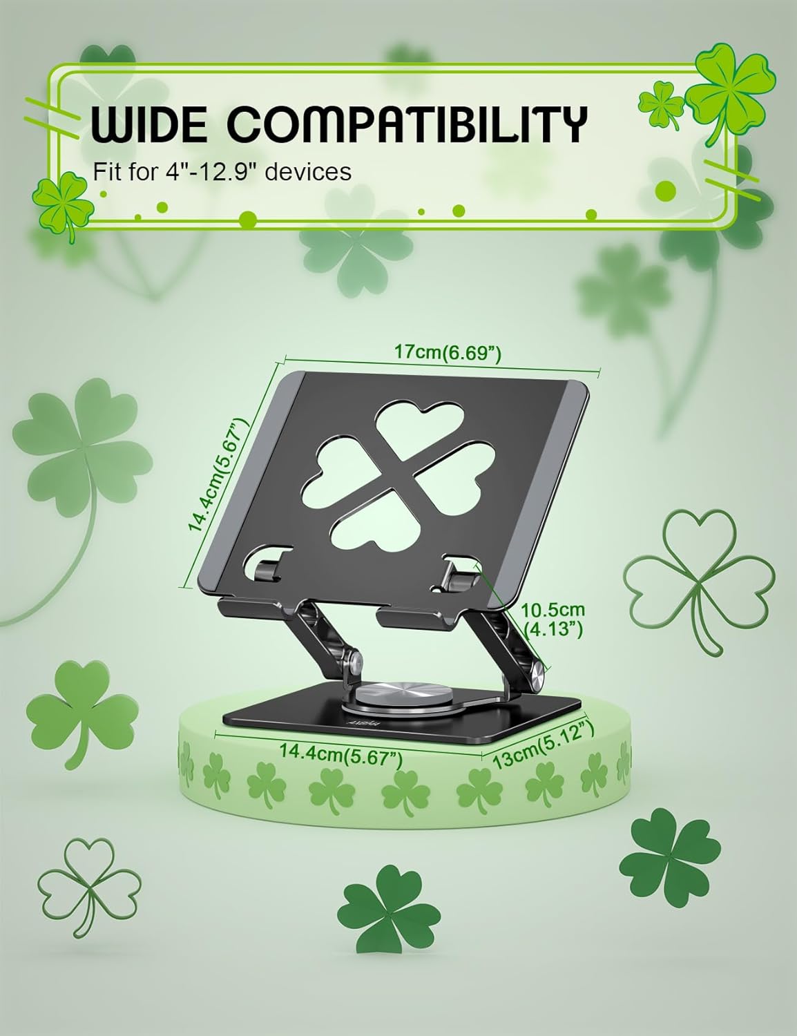 Tablet Stand for iPad, 360° Rotating Aluminum Desktop Holder – Adjustable & Foldable Desk Stand Compatible with iPad Pro 12.9/11, Air 10.9, Samsung Tab S9, Portable for Home Office, Black