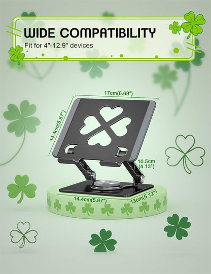 Tablet Stand for iPad, 360° Rotating Aluminum Desktop Holder – Adjustable & Foldable Desk Stand Compatible with iPad Pro 12.9/11, Air 10.9, Samsung Tab S9, Portable for Home Office, Black