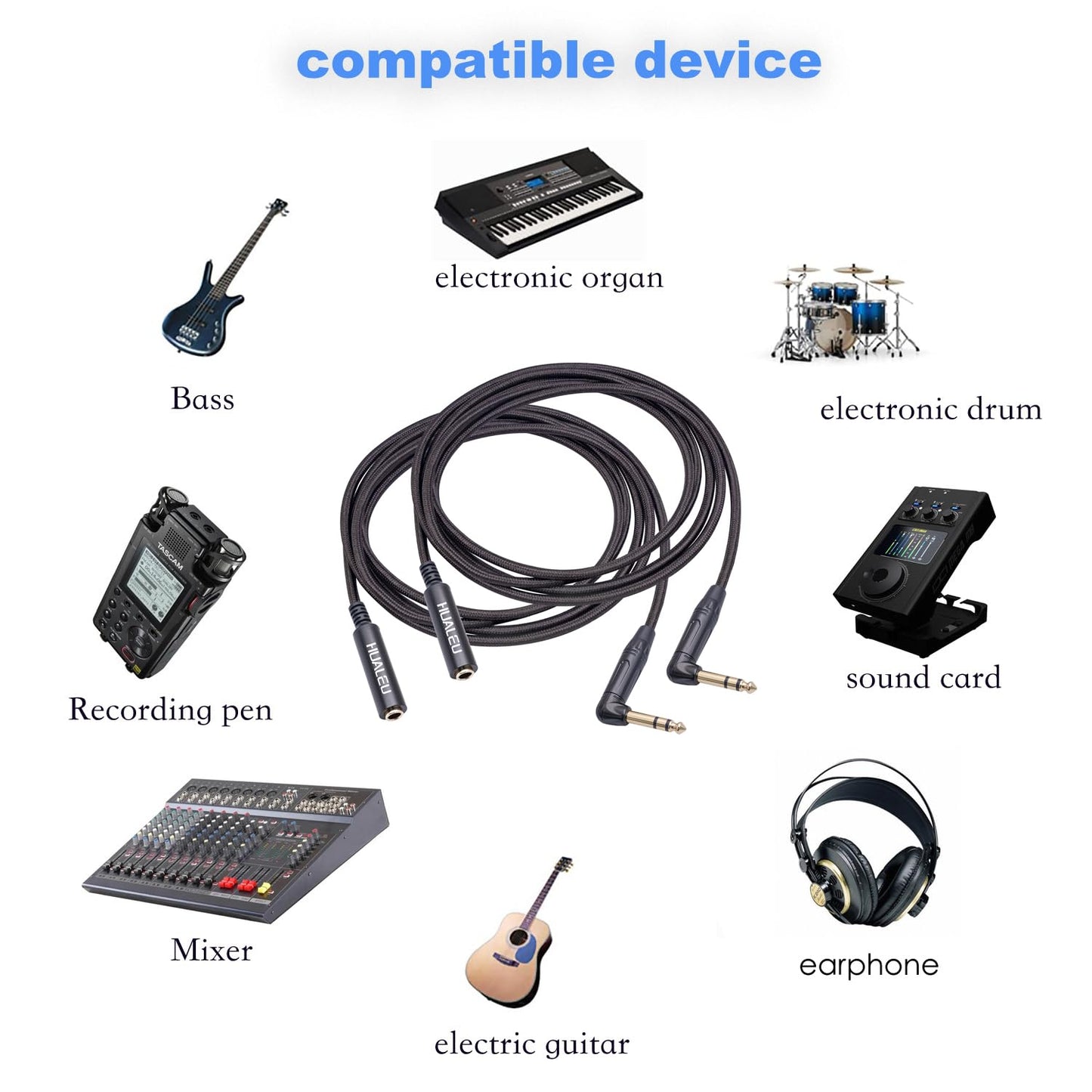 HUAELU 2Pack 3.3FT Right Angle 6.35mm TRS Stereo Male to Female Audio Cable,Right Angle 1/4 TRS Male to Female Stereo Headphone Guitar Extension Cable Cord for Amplifiers,Headphone