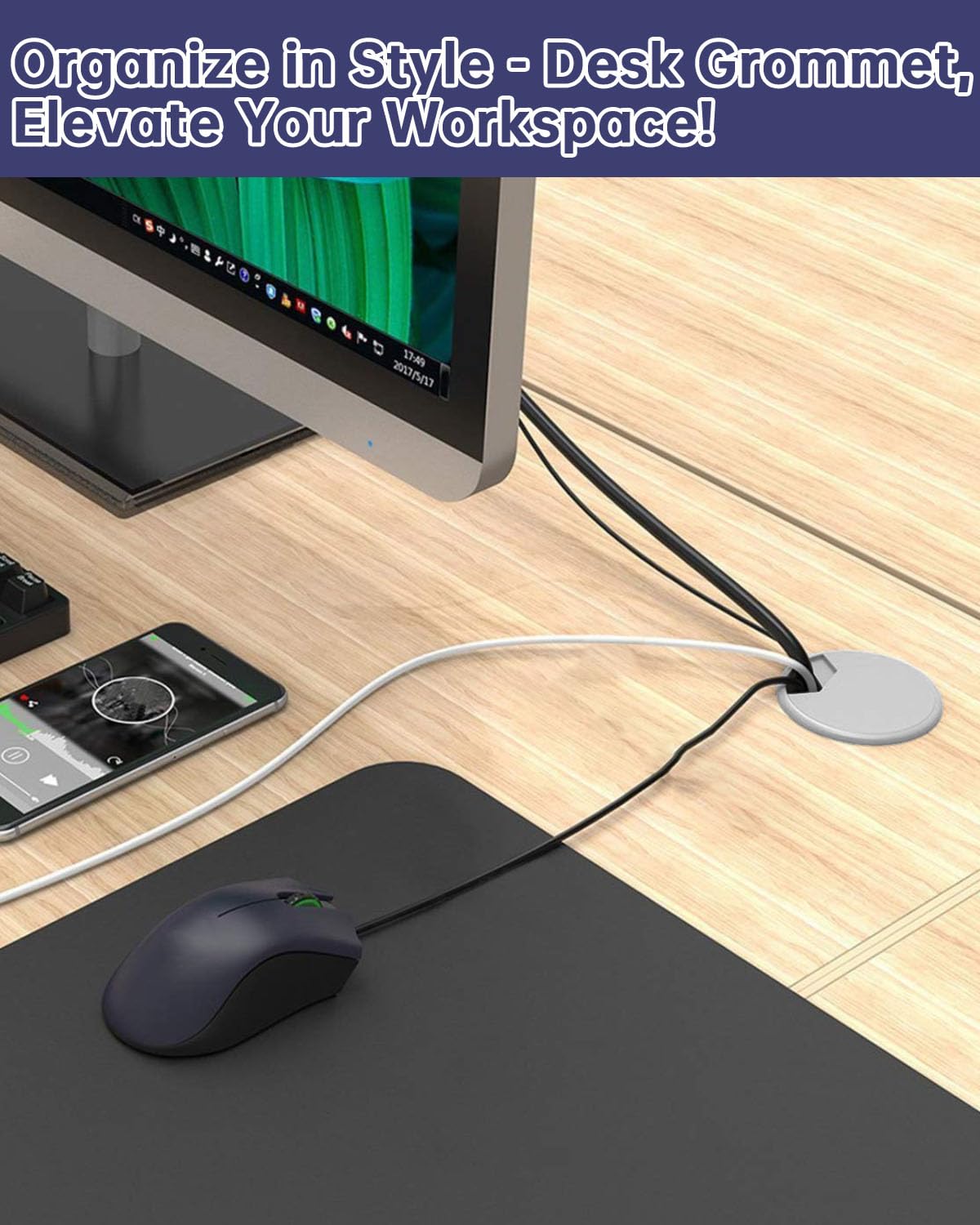 Desk Grommet 2 inch (50 mm) 10 Pack - White ABS Plastic Cable Hole Cover with Hole Cutter for TV, Office, and Home Table - Hide Wires Behind Wall, TV Wall Cable Pass Through