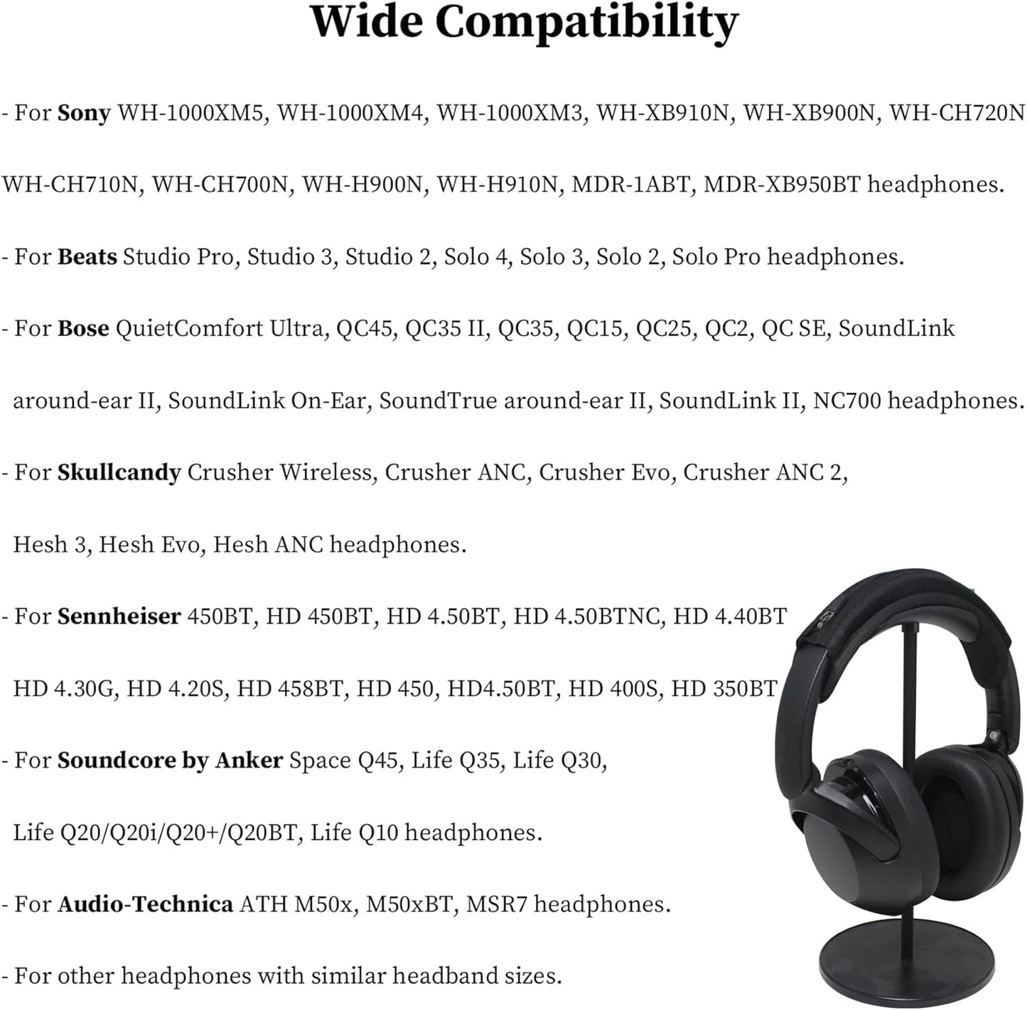 Adhiper Universal Headphone Headband Cover for Sony Beats Bose Soundcore HyperX ATH Skullcandy JBL Jabra, Headband Cover Cushion Protector for Sony XM4, XM5 & Beats Studio Pro/Solo4 Headphones - Black
