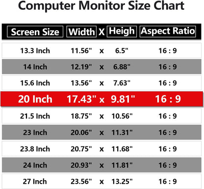 Computer Privacy Screen Protector 20 Inch with Hp Dell Acer Asus Samsung LG and More, Removable Security Shield Filter for 16:9 Aspect Ratio Monitor Like ViewSonic Sceptre(20" Diagonal 16:9 1 Pack)