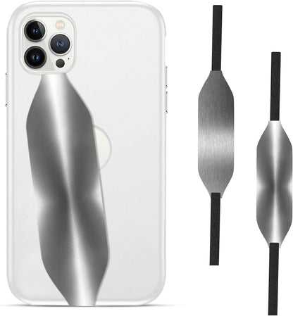 Phone Grip Strap - Pack of 2 Reversible Finger Holder for Phone Back, Customizable Anti-Slip Design, Wireless Charging Compatible Detachable Holder for iPhone - Metallic Silver