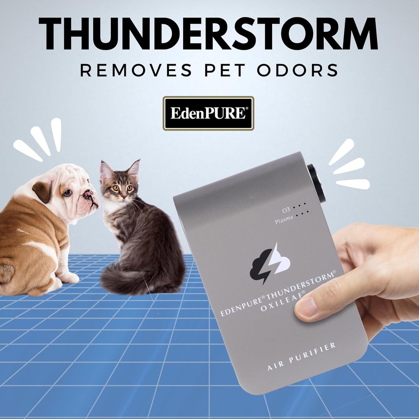 EdenPURE Thunderstorm III Air Purifier – Small Plug-In Ozone Generator & Ionizer – Eliminates Odors, Pet Smells, Smoke, Mold – Filter-Free Portable Cleaner for Home, Travel, Car, Office Use